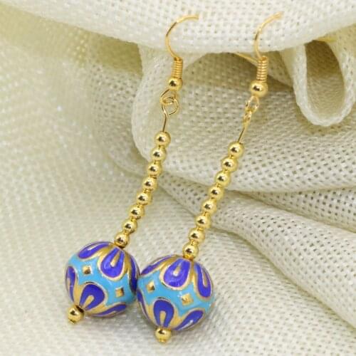 Vintage Ethnic Style Gold-color Long Dangle Drop Earrings Chinese Cloisonne for Women Hot Sale High Quality Gifts Jewelry B2586