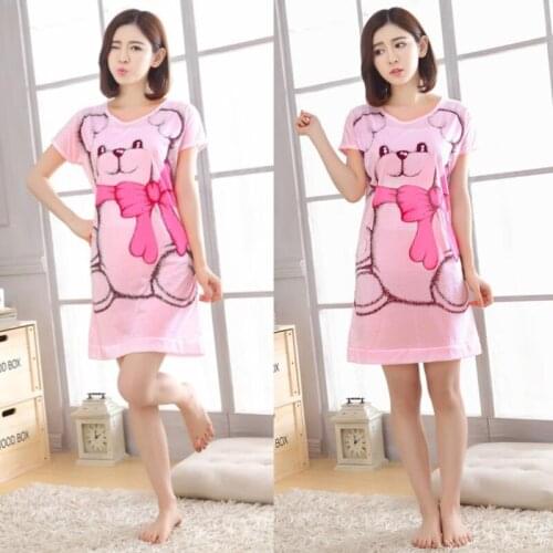 Women Print Cartoon Sexy Sleepwear Round Neck Lingerie Cute Nightdress Strap Thin Female Underwear Nighty Home Wear