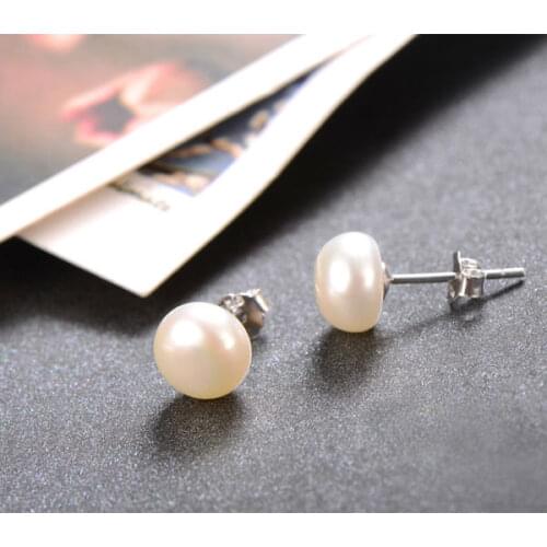 100% Real AAA+ Freshwater Pearls Stud Earrings Pink White Black Natural Pearls earrings for Women size 7mm or 8mm