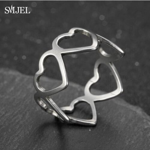 Stainless Steel Womens Ring Simple Love Heart Rings Opening Wedding Hollow Geometric Finger Rings Gift for Lover Wholesale