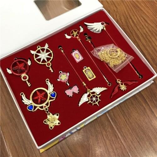 11pcs/set CARDCAPTOR SAKURA Figures KINOMOTO SAKURA,KERUBEROSU,Magic Wand Cosplay Necklace/Keychain Props Pendant CollectionToys