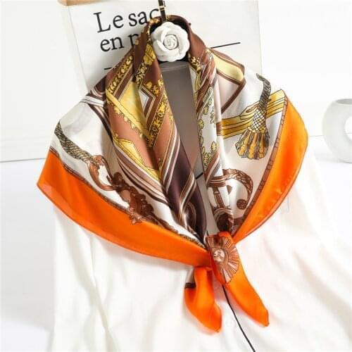 2021 Print Silk Scarves Square Shawl Neck Scarf Spring New Soft Large Headband Lady Wrap Hijab Women Bandana Foulard Summer