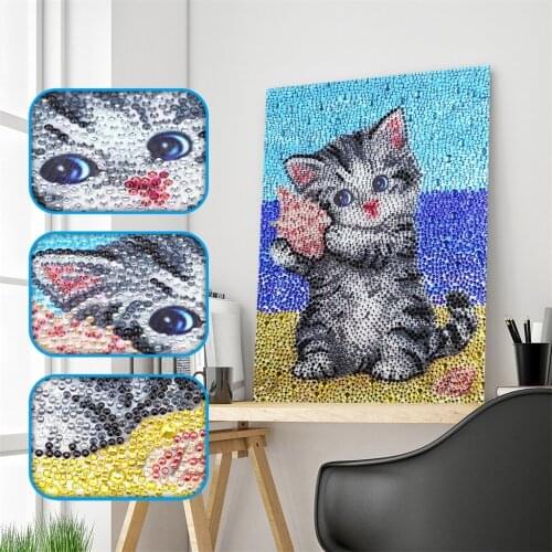 Cat on Beach Scenery Diamond Embroidery 5D Special Shaped Diamond Painting DIY Rhinestone Cross Stitch Crystal Gift Art Crafts