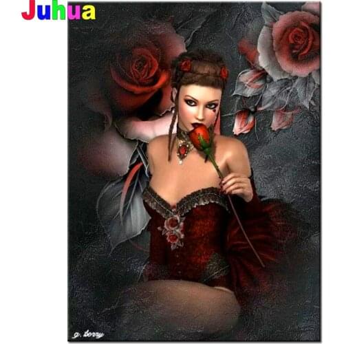 Fantasy Red Rose Woman diamond embroidery full square round 5d diy diamond painting cross stitch rhinestone Of pictures Lady