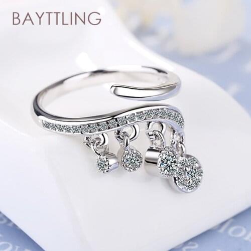 BAYTTLING 925 Sterling Silver Korean Twisted Zircon Drop Open Ring For Women Fashion Jewelry Gift Couple Ring