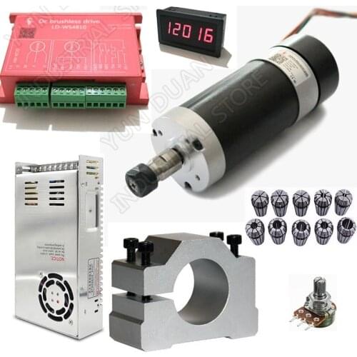 DC48V 500W 60Ncm ER11 Brushless spindle 12000rpm motor& driver& power supply & Speed indicator & Potentiometer & 10pcs Collets