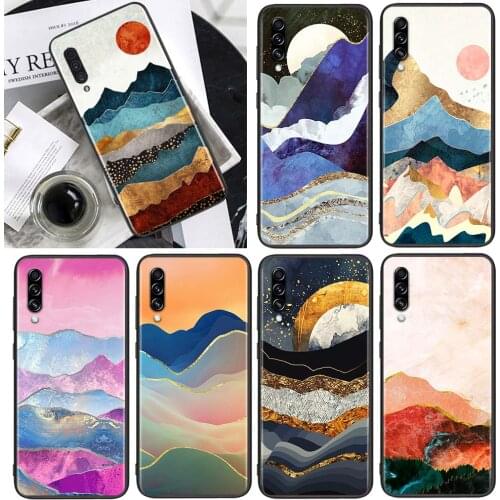Mountain Marble Moon for Samsung Galaxy A90 A80 A70 A60 A50 A40 M30 A20E A2Core A10S A10E Soft Black Phone Case