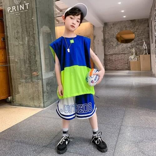 Kids boys summer short-sleeved T-shirt five pants suit new mesh basketball clothes sports suit 6-12 years old