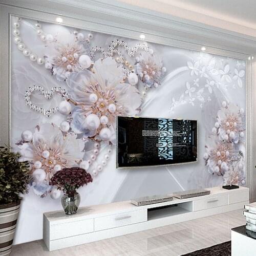 European Style 3D Stereoscopic Jewelry Flowers Photo Wallpaper Living Room TV Backdrop Wall Mural Luxury Home Decor Wall Papers