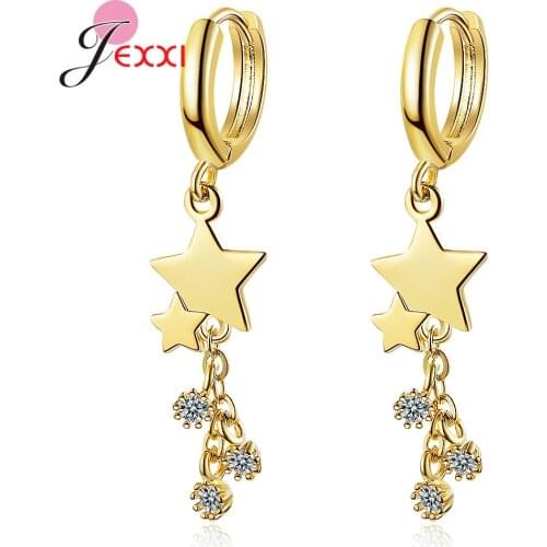 Hot Fashion 925 Sterling Silver Star Pendant Hoop Earrings Women Girls Wedding Engagement Anniversary Party Jewelry Gifts