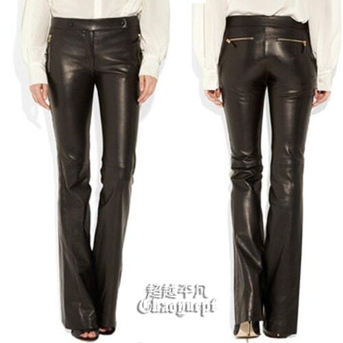 Hot Autumn Women Brand Trousers Europe Fashion New Leather Pants Plus Size Winter Bell Bottom Pants Female Slim Sexy Boot Pants
