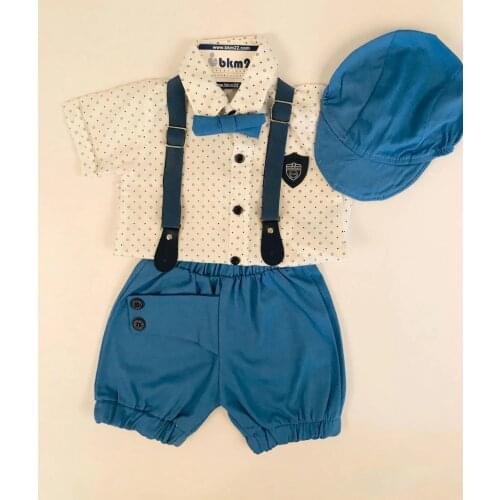 Baby Boy Shorts Shirt Suit 4 piece shorts shirt hat bow tie set