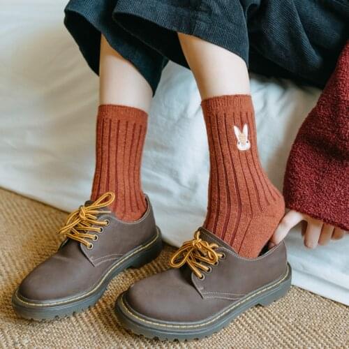 Korean Fashion Cartoon Embroidery Cute Woman Socks Autumn Winter Thick Warm Long Socks for Women Cashmere Wool Christmas Socks