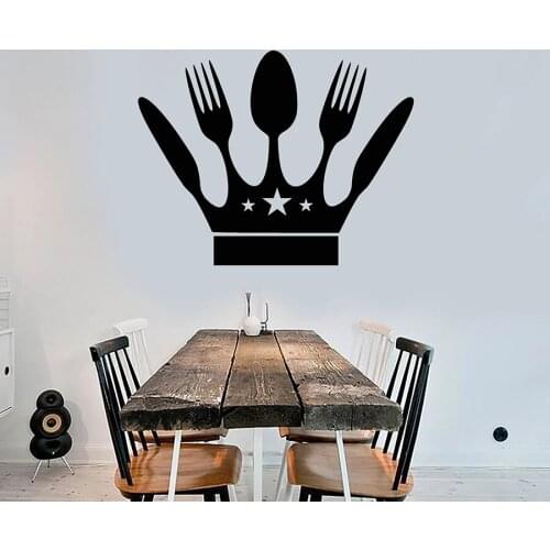 Crown Wall Decal Cook Chef Fork Knife Kitchen Restaurant Interior Decor Vinyl Window Sticker Dining Room Creative Art Mural M074