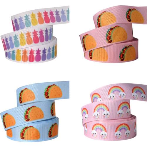 10 yards 1" (25mm) Rainbow Pineapple Food Tacos Printed Grosgrain Ribbons DIY Handmade Materials Holiday Party Gift Decorations