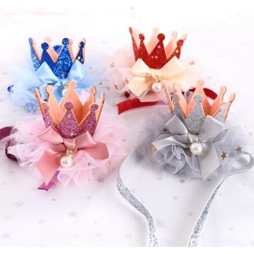 Pets Cute Birthday Party Princess Crown Hat Adjustable Elastic Lace Birthday Headwear For Small Dogs And Cats Party Accessories