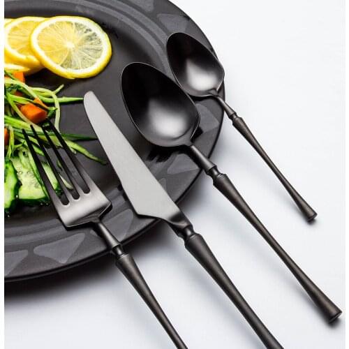 Matte Black Cutlery Set for 304 Stainless Steel Dinnerware Set Fork Knife Scoops Silverware Set Home Western Tableware Set