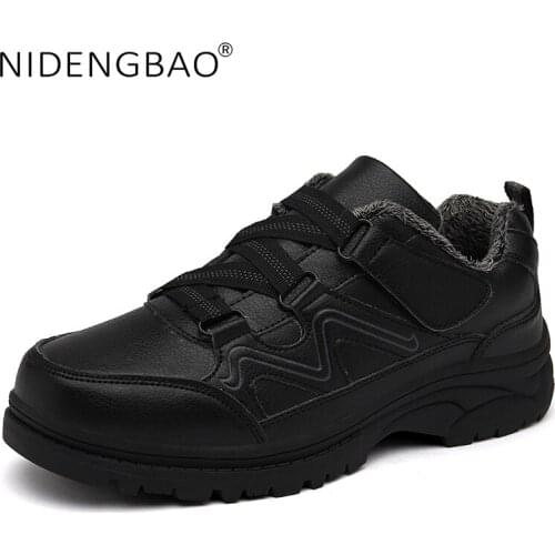 Men Winter Sneakers Outdoor Leather Hiking Shoes Waterproof Tourism Camping Sports Shoes Warm Fur sneakers Male Trekking Shoes