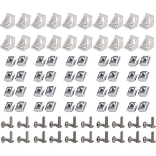 2020 Series Aluminum Profile Connector Set, 20pcs Corner Bracket,40pcs M5 x 10mm T-slot Nuts, 40pcs M5x10mm Hex Socket Cap Screw