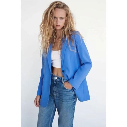 Nlzgmsj Za Women 2021 Elegant Notched Long Sleeve Suit Female Vintage Loose Office Lady Single Breasted Blazer Casual Top 202108