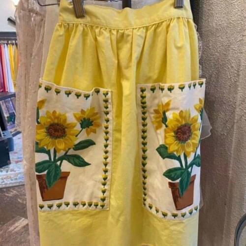 Korobov 2021 New Fashion Flower Embroidery Skirts Korean Harajuku Pockets Yellow Faldas Mujer Japanese Style Skirt