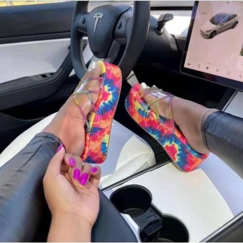 2021 spring/summer women new color segment dyed printed outdoor all-match casual sandals home durable non-slip slippers