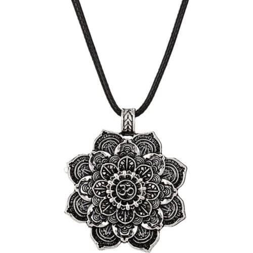 Om Lotus Mandala Pendant Necklace Tibetan Buddhist Protection Meditation Jewelry