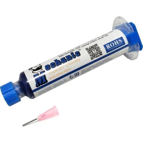 1pcs Mechanic BY-UVH900 Blue UV Curable Solder Mask For PCB Circuit Board Protect Repair Service Soldering Paste Flux + Neddles