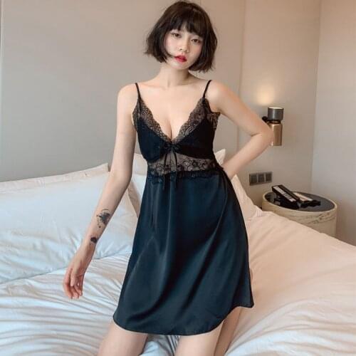 The United States Back Hollow Silk Pajamas Women Summer Sexy Hot Appeal With Chest Cushion Sling Sleeping Skirt Ice Silk Home