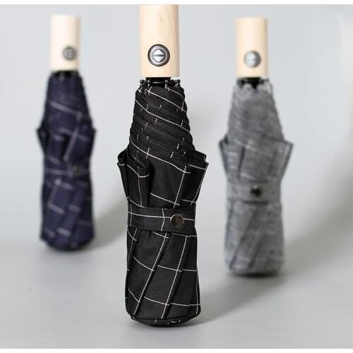 Genuine Brand Plaid Umbrella Rain Women Automatic Wooden Handle Umbrellas Folding Men Black Umbrella Windproof 8K Paraguas