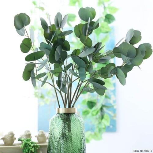 Luxury 3D Printing Eucalyptus Artificial plants for Christmas wedding decoration fake green round leaves plant faux foliage