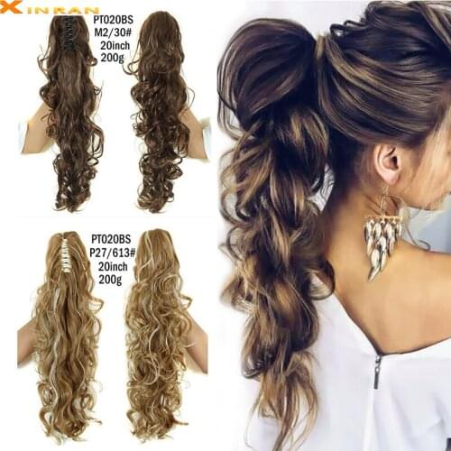 XINRAN Claw Clip Wavy Ponytail Extensions Synthetic Fiber Long Thick Wave Pony Tail Hair Piece Clip In Hair Extensions For Women