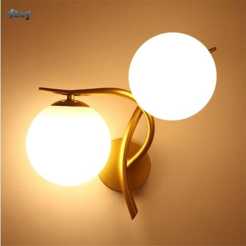 Nordic Elegant Double Head Glass Wall Lamp for Living Room Bedroom Corridor Bar Kitchen Golden Lamp Modern Indoor Lighting Led