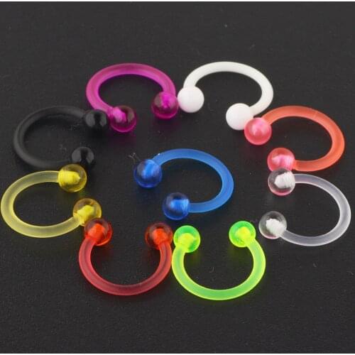 TIANCIFBYJS 16G Acrylic Flexible CBR Horseshoe Circular Rings Nose Rings Hoop Eyebrow Tragus Lip Ear Helix Body Piercing 1/9pcs