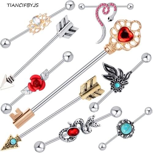 TIANCIFBYJS Mix 20 Different Styles Stainless Steel Industrial Barbell Earrings 14g Piercing Bar Barbells Wholesale Body Jewelry