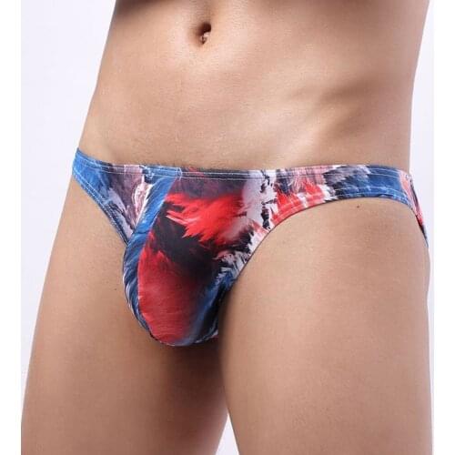 Men Sexy Low Rise Briefs Sheer Printed Bikini Pouch Underwear Fashion Soft Briefs Jockstraps Underpants