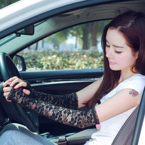 NEW Summer Ladies Sunscreen Gloves Ice Lace Arm Sleeves Driving Bicycles Blocking UV Arm Sleeves Long Cycling Sleeves Breathable