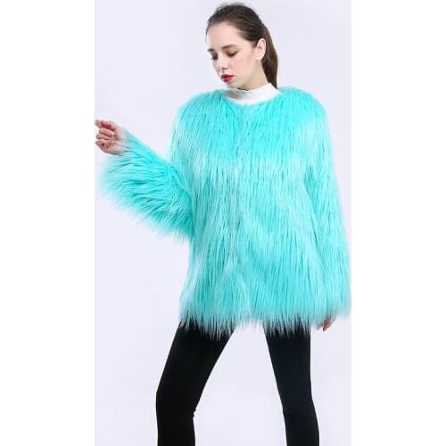 Female Faux Fur Coat Woman Long Hair Overcoat Winter Furry Coat Elegant Plus Size Xxxl 4xl Girls Green Fluffy Jacket Streetwear