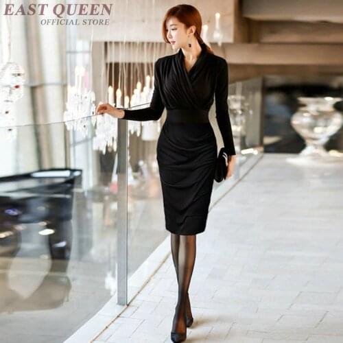 Women Dress Autumn 2019 Black Dress Noodles Long Sleeve V Neck Dress Midi Long Classic Bodycon Dresses For Woman 2019 DD2248
