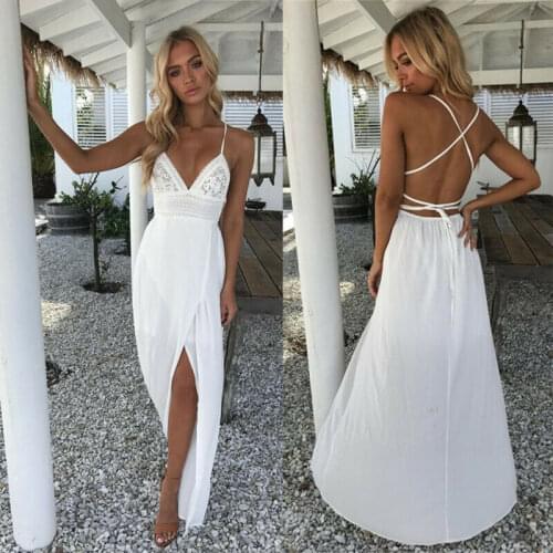 Summer Women Sexy Boho Sleeveless V Neck Hollow Out Backless Cross Bandage High Waist Slim Beach Evening Party Sling Maxi Dress