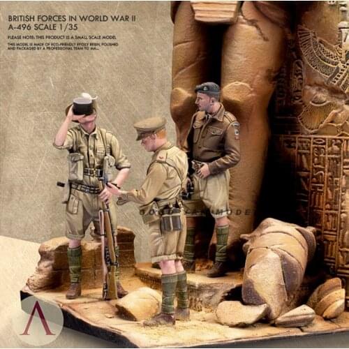 1/35 Resin model kits DIY figure DIY 3 soldier +Scenes colorless and self-assembled A-496