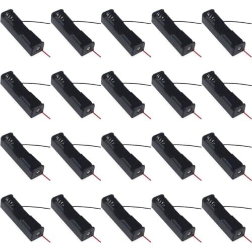28EA 20Pcs Black Plastic 18650 Battery Case Holder Battery Storage Box Batteries Container with Wire Leads 18650 Batteries
