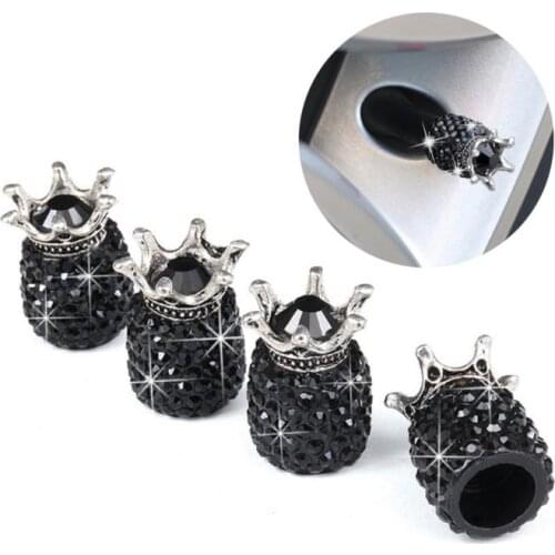 4Pcs Crown Bling Diamond Crystal Wheel Caps Rhinestone Clay ABS Car Tires Valves Tyre Stem Air Valve Caps Airtight Cover Bling