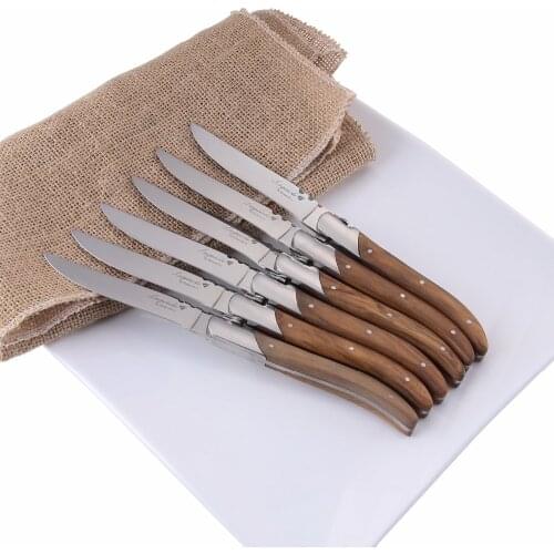 6/8 /10pcs Steak Knife Laguiole style Table knives set Stainless steel Dinner Knife Olive Wood Handle Flatware Christmas Cutlery