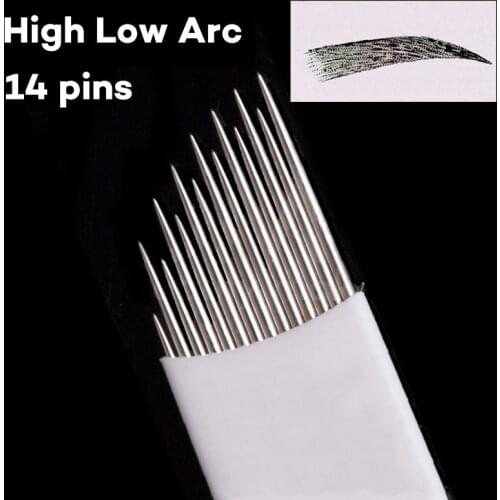 Staggered 14 Pins needle blade permanent makeup fog Eyebrow tattoo High and Low arc blades needles for manual pen microblading