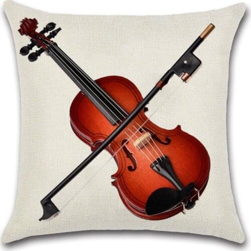 Musical Violin Print Beige Cushion Cover Decorative Home Sofa Chair Car Seat Friend Kids Bedroom Gift Pillowcase Throw