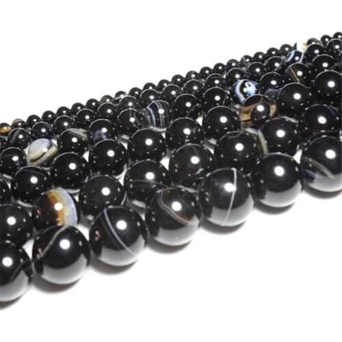 Natural Round Black Striped Agate Loose Bead 4/6/8/10mm for DIY Jewelry Making Bracelet Accessories