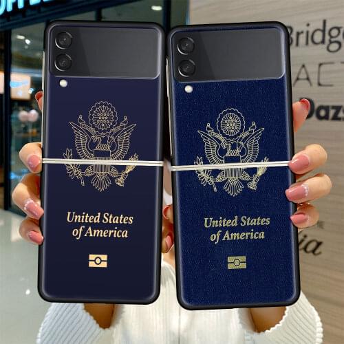 Back Case for Samsung Galaxy Z Flip 3 5G Fold Shell For Galaxy ZFlip3 Foldable Cover Hard Phone Coque Bag Fashion Passport