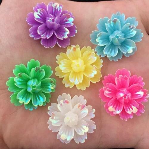 DIY 12pcs mix 25mm AB Resin 3d flower Flatback Rhinestone Wedding buttons crafts K13A*2
