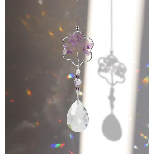 Purple Life Tree Crystal Sun Prisms Hanging Rainbow Chaser Lighting Accessories for Window Curtains Pendant Garden Decor